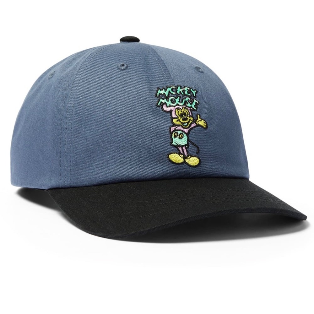HUF x Disney Mickey Mouse Greetings Snapback Hat Blue Black 90s Skate Graphic